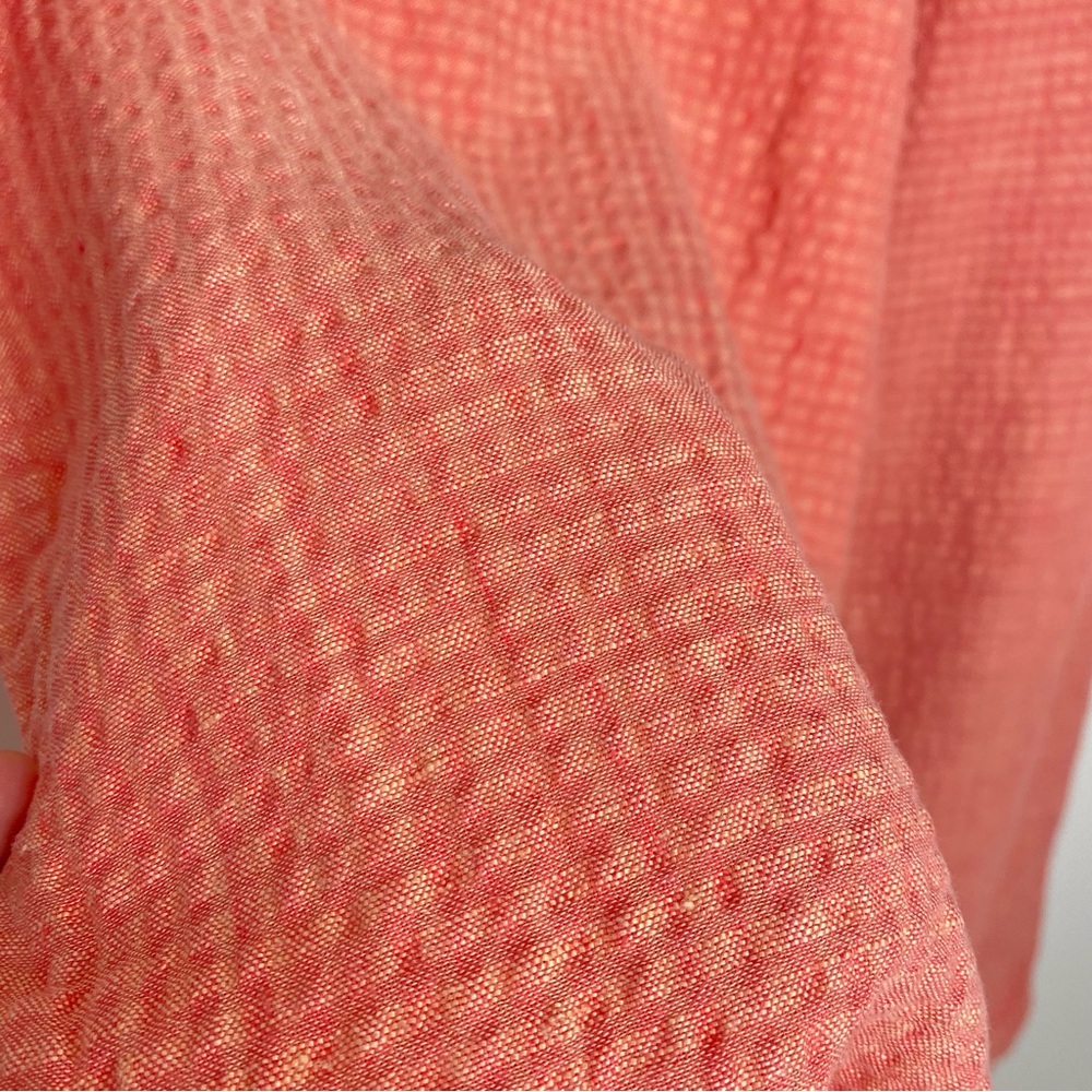 FLAX Linen Seersucker Wide Leg Flood Pants Coral Orange Pull On Pockets Medium - Picture 3 of 8